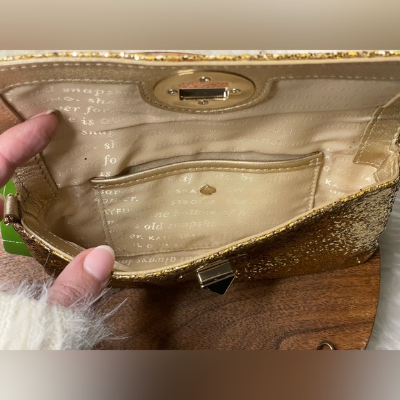 KATE SPADE Gold Sparkler Crossbody/Clutch w/Storybook Lining - Picture 8 of 11